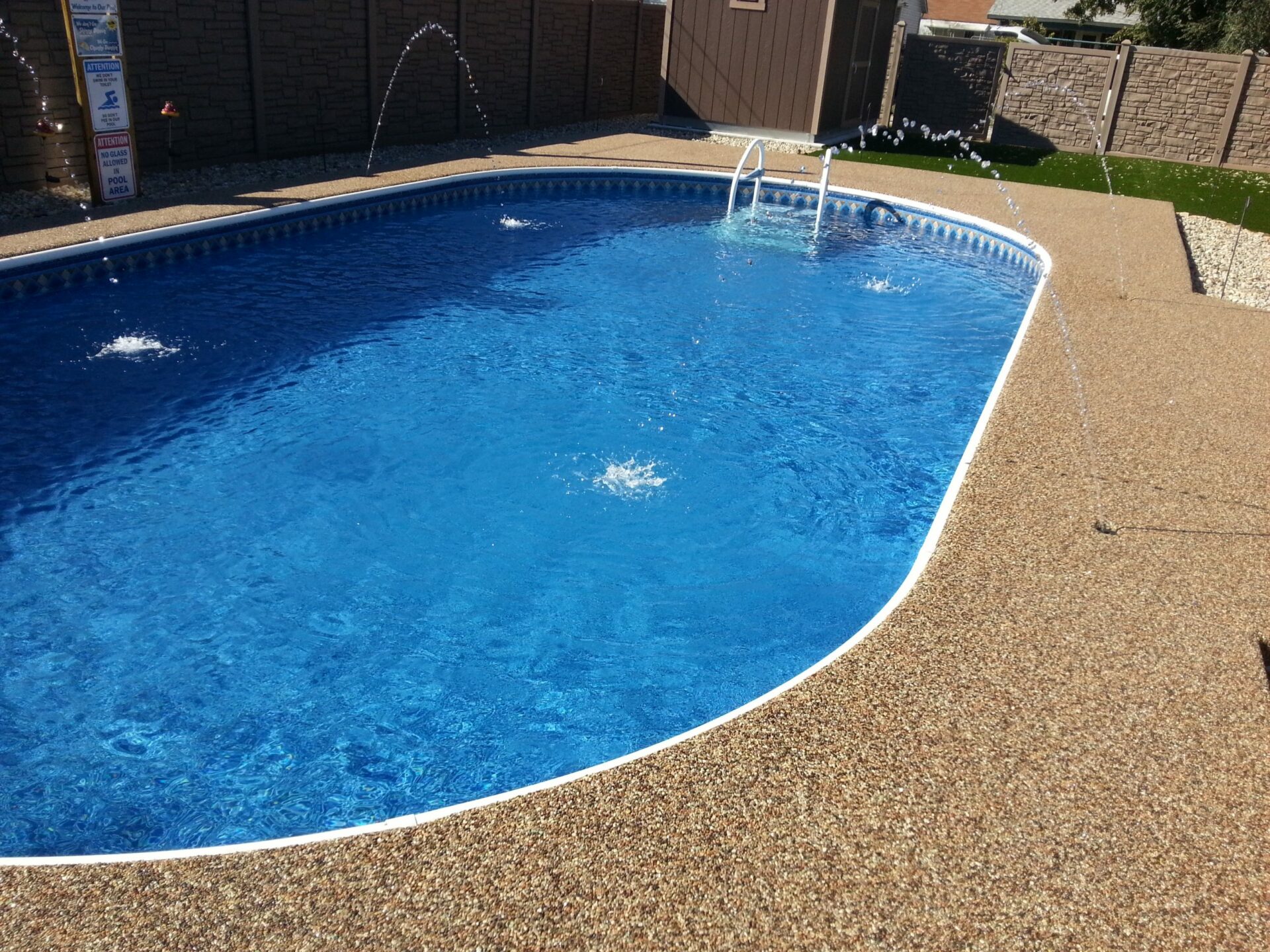 A backyard fiberglass pool