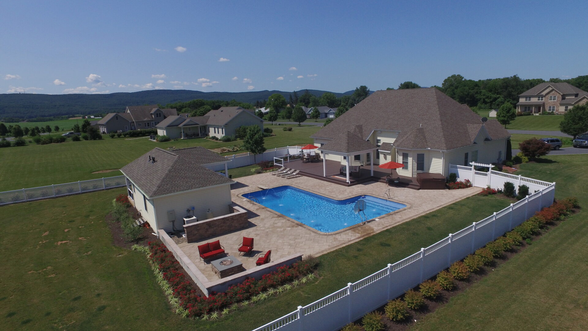 A backyard pool that recently went through a pool renovation.